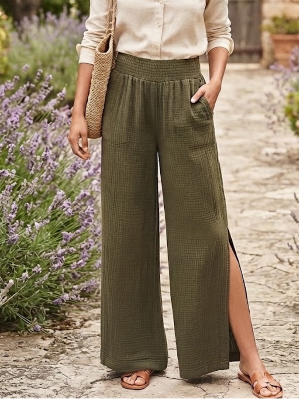 Aerie Summer Wide-Leg Split-Hem Pants - #